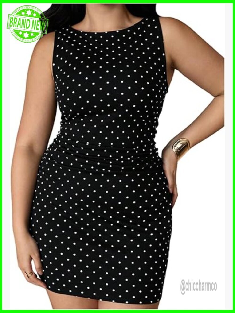Plus Size Bodycon Mini Dress Polka Dots Sleeveless Party